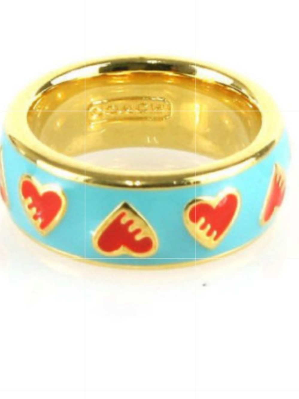 Coach Poppy Ring Gold Tone Enamel Turquoise and Red LIKE NEW - Picture 4 of 16